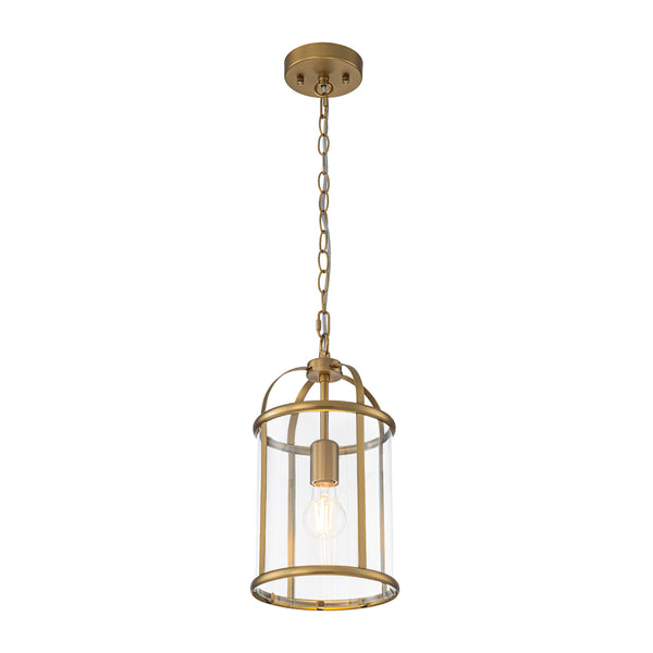 Brass Mini Lantern Clear Glass Cylinder Single Pendant