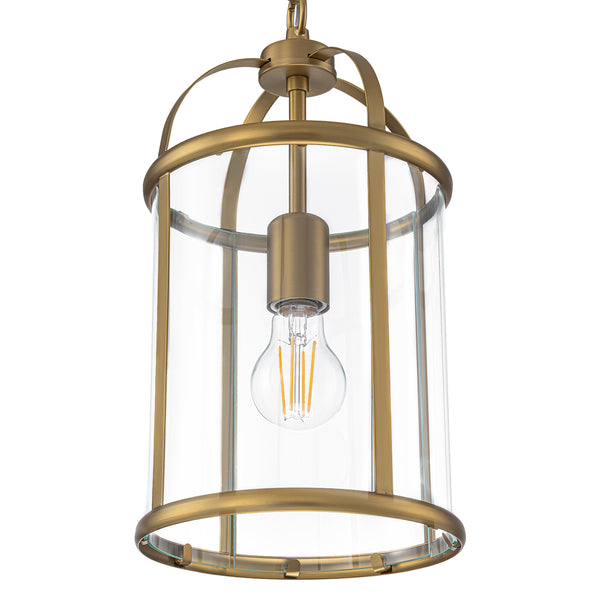 Brass Mini Lantern Clear Glass Cylinder Single Pendant