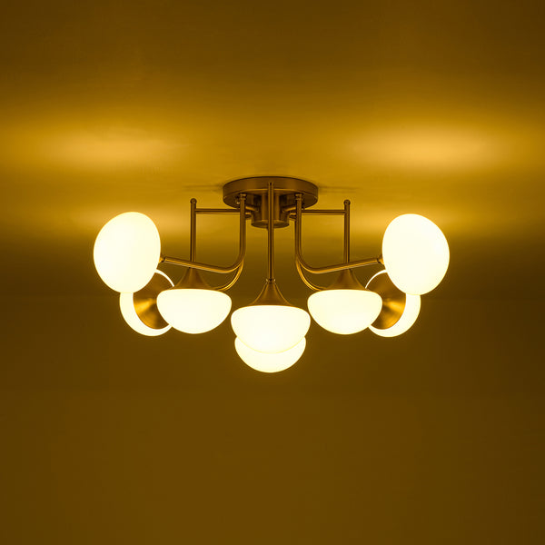 Blossom Brass 8-Light Glossy Domed Glass Semi-flush Mount