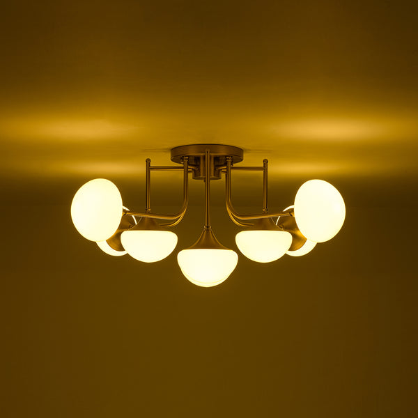 Blossom Brass 8-Light Glossy Domed Glass Semi-flush Mount