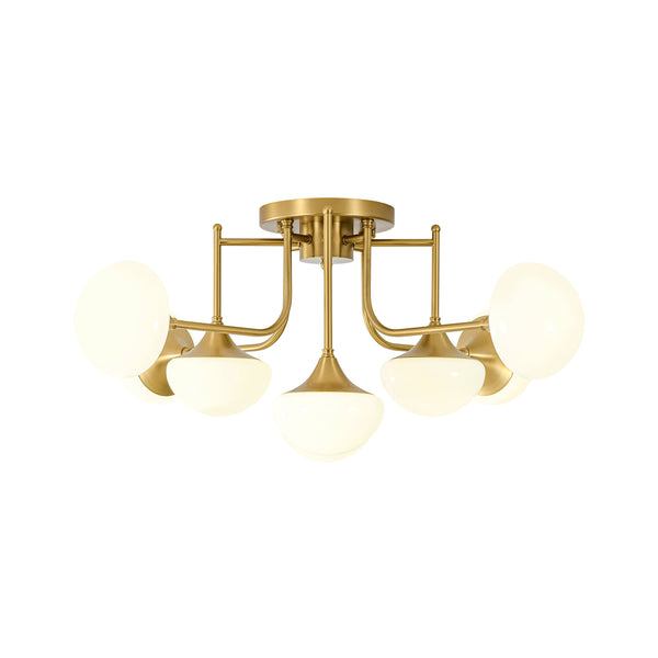 Blossom Brass 8-Light Glossy Domed Glass Semi-flush Mount