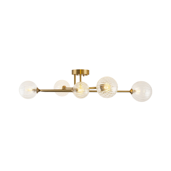 Sputnik Brass Fluted Glass Bubble Linear Semi-flush Mount
