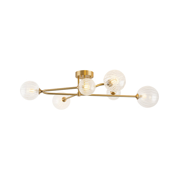 Sputnik Brass Fluted Glass Bubble Linear Semi-flush Mount