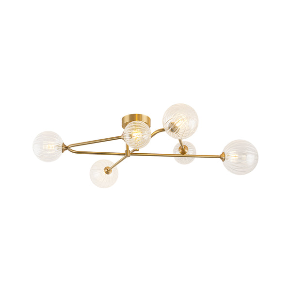 Sputnik Brass Fluted Glass Bubble Linear Semi-flush Mount