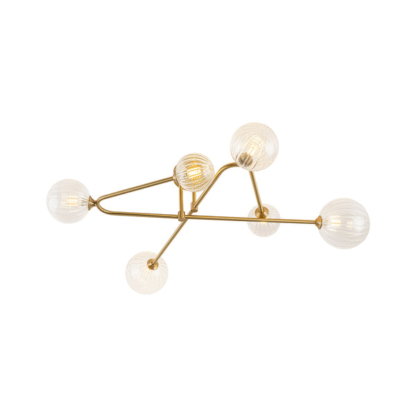 Sputnik Brass Fluted Glass Bubble Linear Semi-flush Mount