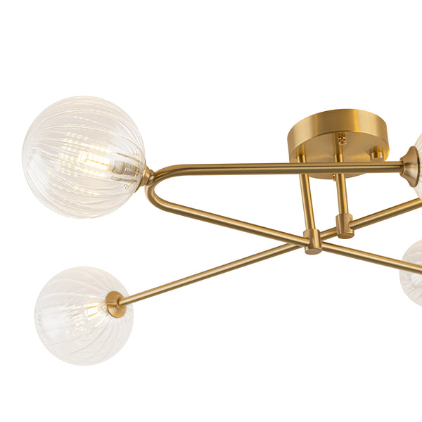 Sputnik Brass Fluted Glass Bubble Linear Semi-flush Mount