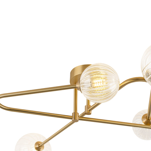 Sputnik Brass Fluted Glass Bubble Linear Semi-flush Mount