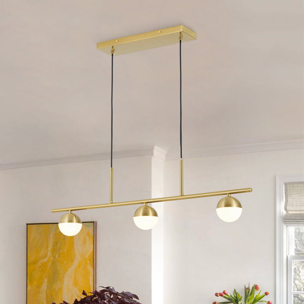 Mid-century Brass 3-Light Acrylic Half-sphere Linear Pendant