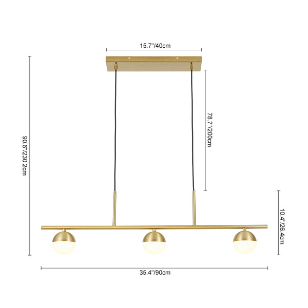 Mid-century Brass 3-Light Acrylic Half-sphere Linear Pendant
