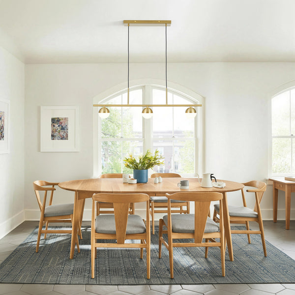 Mid-century Brass 3-Light Acrylic Half-sphere Linear Pendant