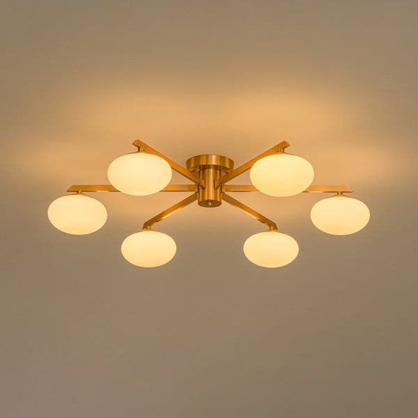 6-Light Frosted Opaline Oval Glass  Sputnik Semi-flush Mount