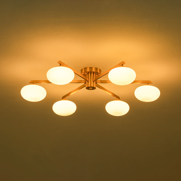 6-Light Frosted Opaline Oval Glass  Sputnik Semi-flush Mount