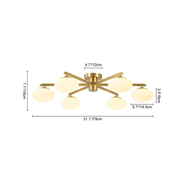6-Light Frosted Opaline Oval Glass  Sputnik Semi-flush Mount