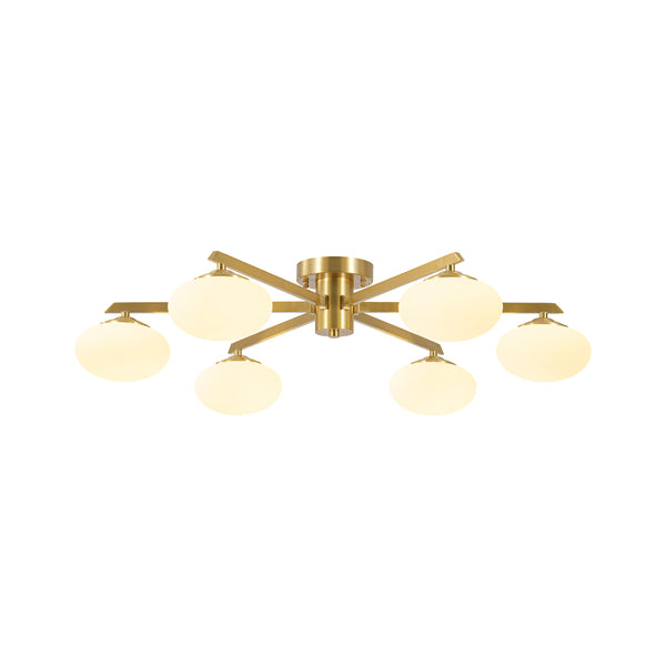 6-Light Frosted Opaline Oval Glass  Sputnik Semi-flush Mount