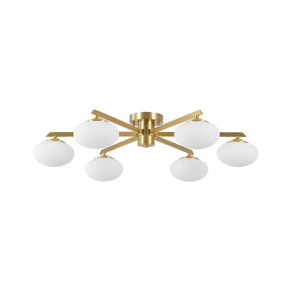 6-Light Frosted Opaline Oval Glass  Sputnik Semi-flush Mount