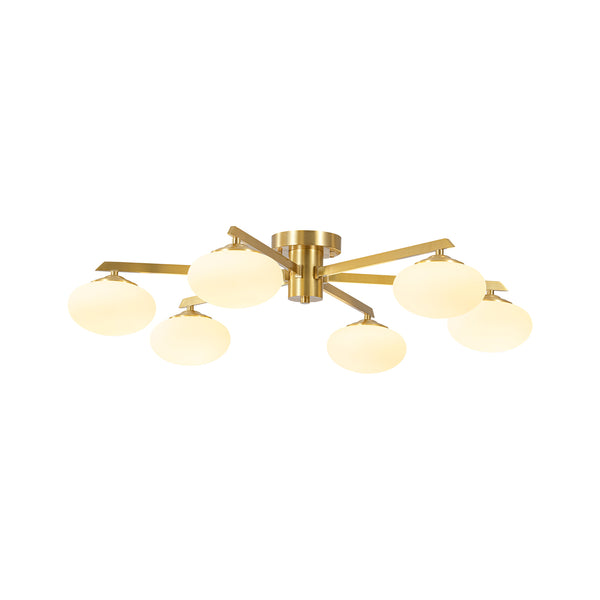 6-Light Frosted Opaline Oval Glass  Sputnik Semi-flush Mount