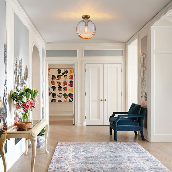 Minimalism 1-Light Striped Glass Orb Semi-flush Mount