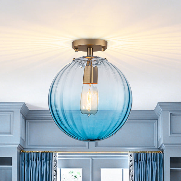 Minimalism 1-Light Striped Glass Orb Semi-flush Mount