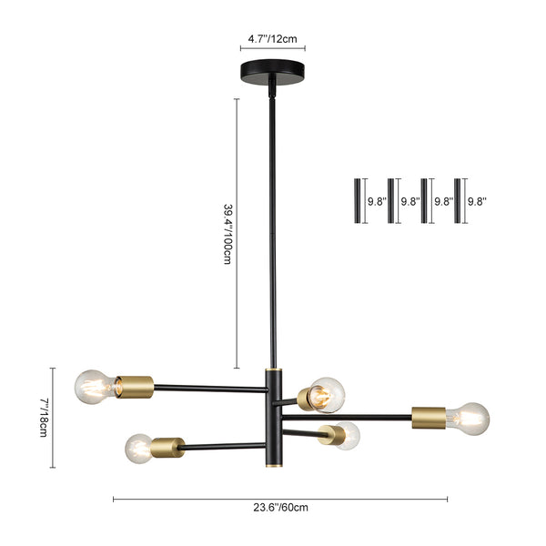 Minimalist Linear 5-Light Branch Chandelier