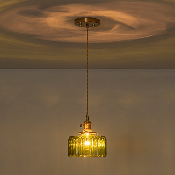 Modern 1-Light Fluted Drum Glass Single Island Pendant