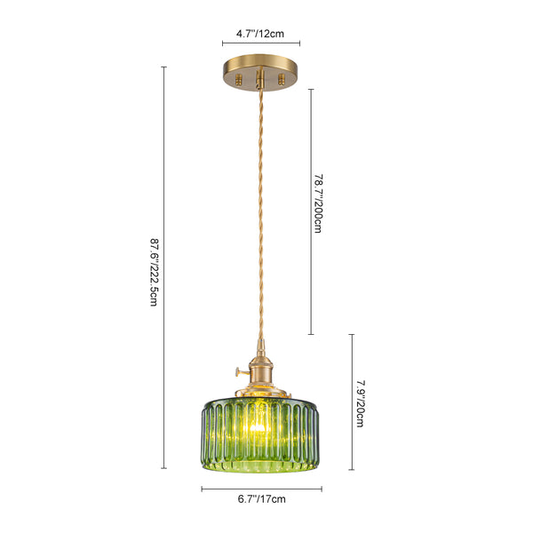 Modern 1-Light Fluted Drum Glass Single Island Pendant