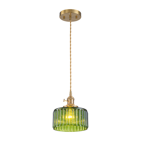 Modern 1-Light Fluted Drum Glass Single Island Pendant