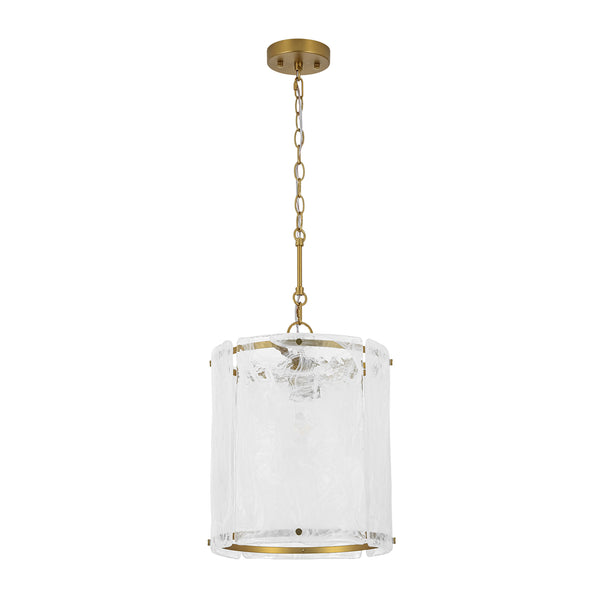 Modern 1-Light White Strie Glass Cylinder Single Pendant