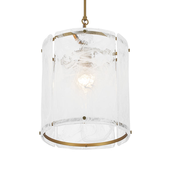 Modern 1-Light White Strie Glass Cylinder Single Pendant