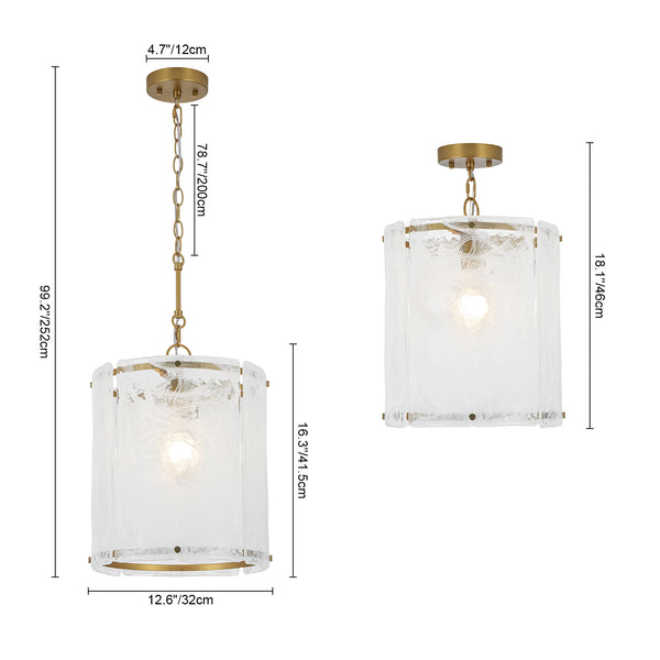 Modern 1-Light White Strie Glass Cylinder Single Pendant