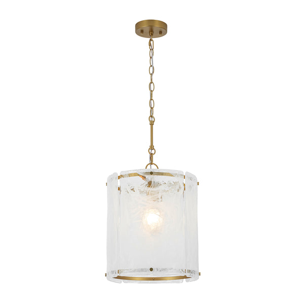 Modern 1-Light White Strie Glass Cylinder Single Pendant