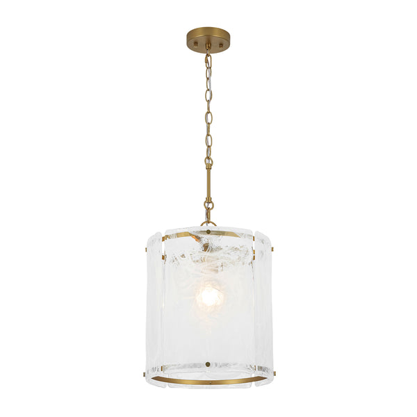 Modern 1-Light White Strie Glass Cylinder Single Pendant