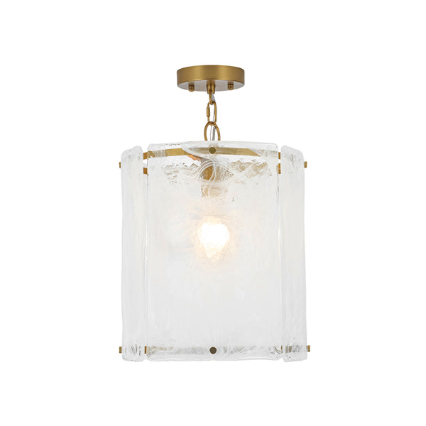 Modern 1-Light White Strie Glass Cylinder Single Pendant
