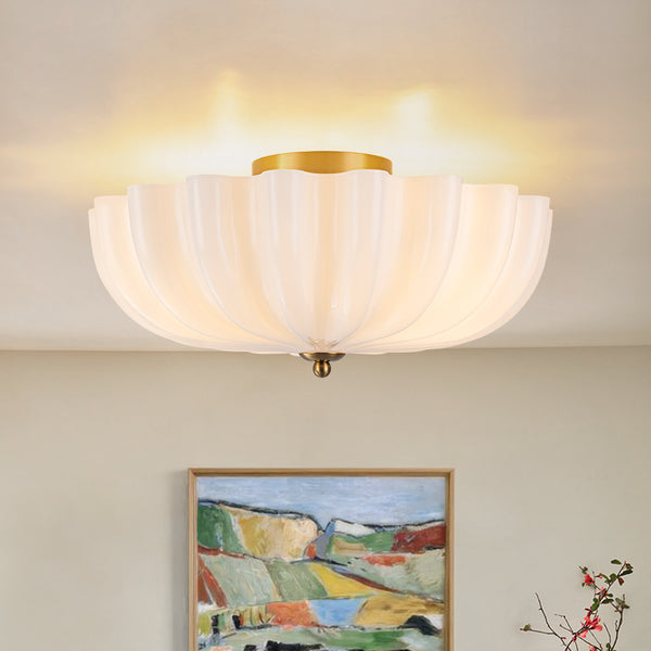 Modern 3-Light Glossy White Daisy Glass Semi-Flush Mount