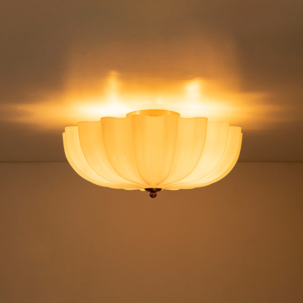 Modern 3-Light Glossy White Daisy Glass Semi-Flush Mount