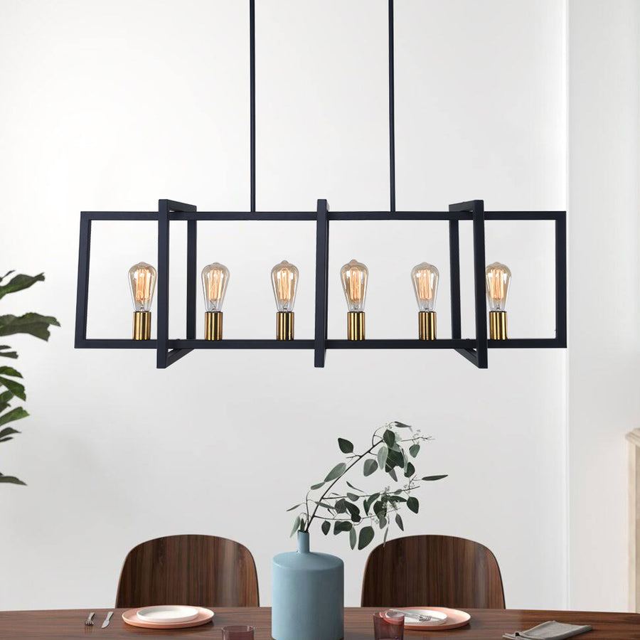 Modern 6-Light Kitchen Island Rectangle Chandelier