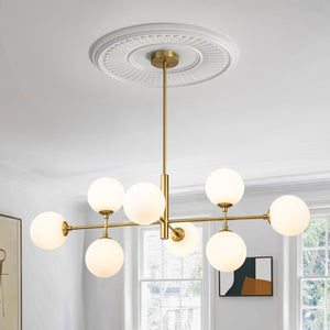 Modern 8-Light Linear Opal Glass Globe Chandelier