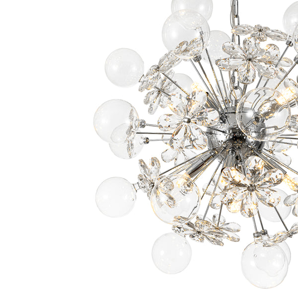 Modern 9-Light Crystal Mixed Glass Bubble Sphere Starburst Chandelier