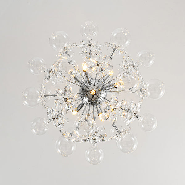 Modern 9-Light Crystal Mixed Glass Bubble Sphere Starburst Chandelier