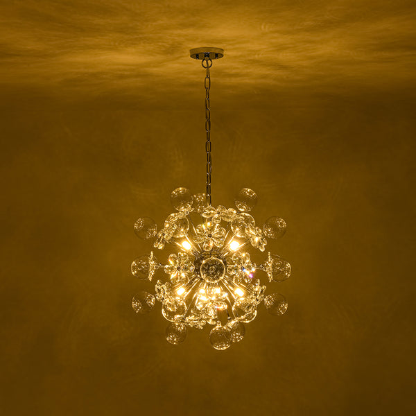 Modern 9-Light Crystal Mixed Glass Bubble Sphere Starburst Chandelier