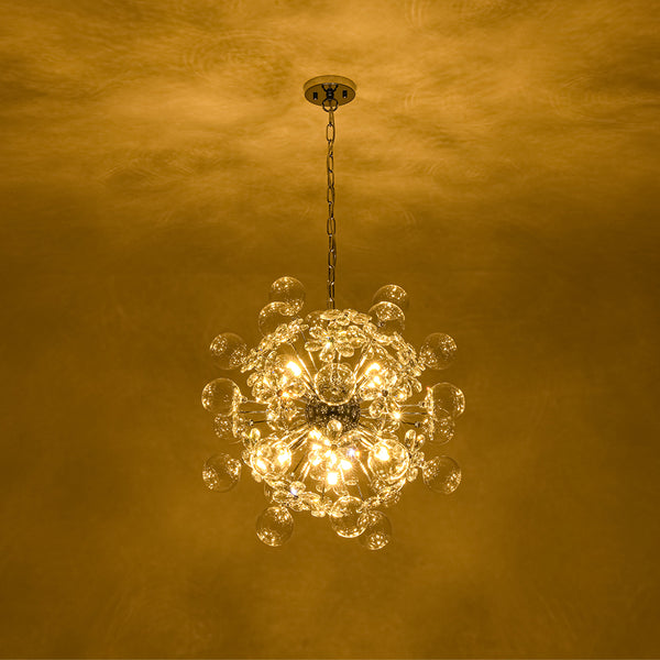 Modern 9-Light Crystal Mixed Glass Bubble Sphere Starburst Chandelier