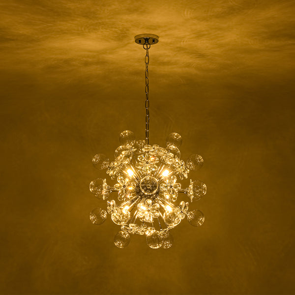 Modern 9-Light Crystal Mixed Glass Bubble Sphere Starburst Chandelier