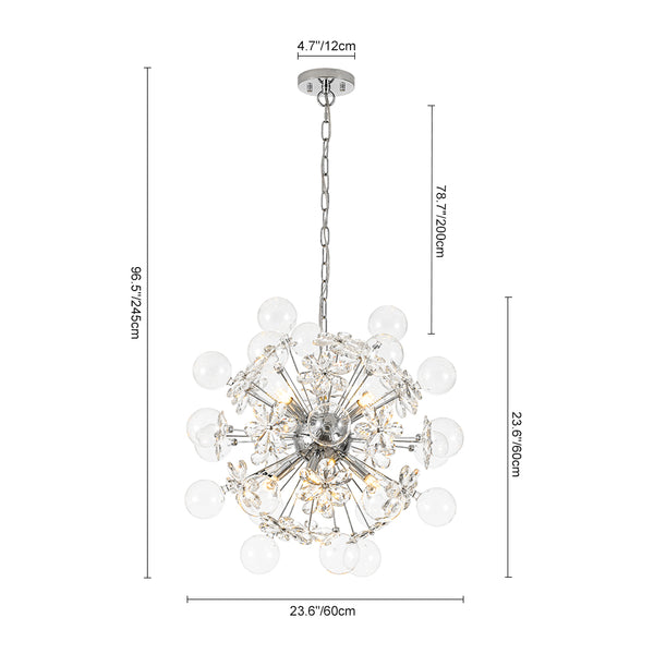 Modern 9-Light Crystal Mixed Glass Bubble Sphere Starburst Chandelier