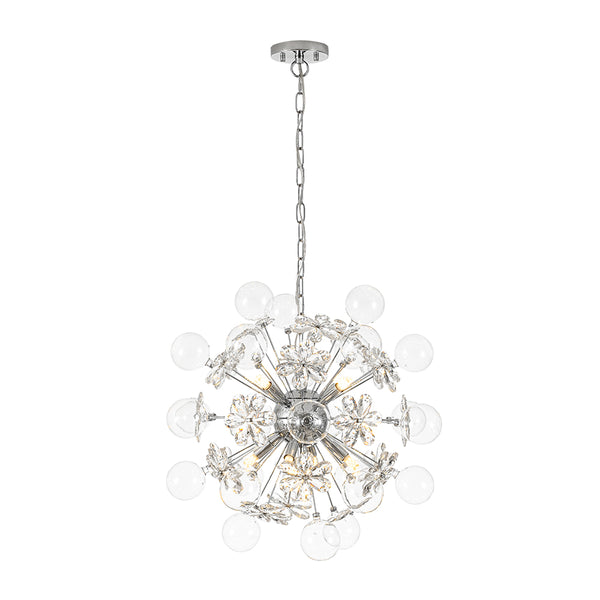 Modern 9-Light Crystal Mixed Glass Bubble Sphere Starburst Chandelier