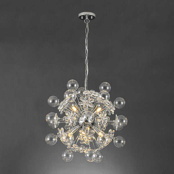 Modern 9-Light Crystal Mixed Glass Bubble Sphere Starburst Chandelier