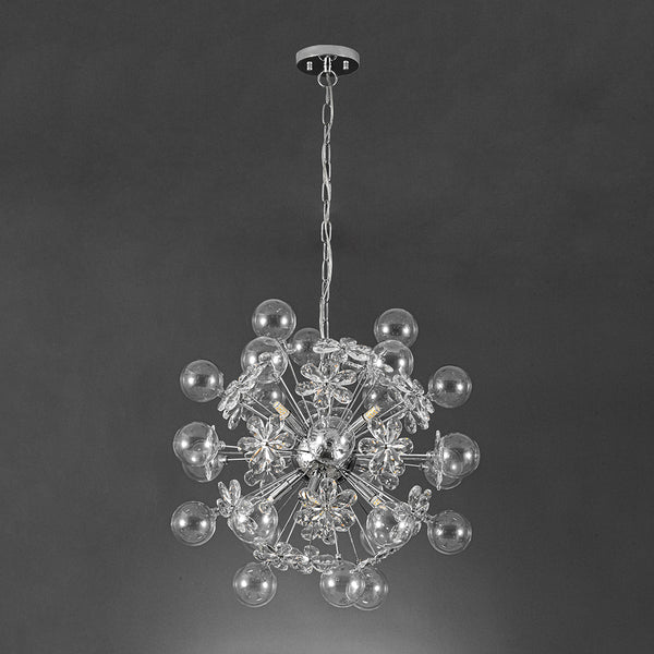 Modern 9-Light Crystal Mixed Glass Bubble Sphere Starburst Chandelier