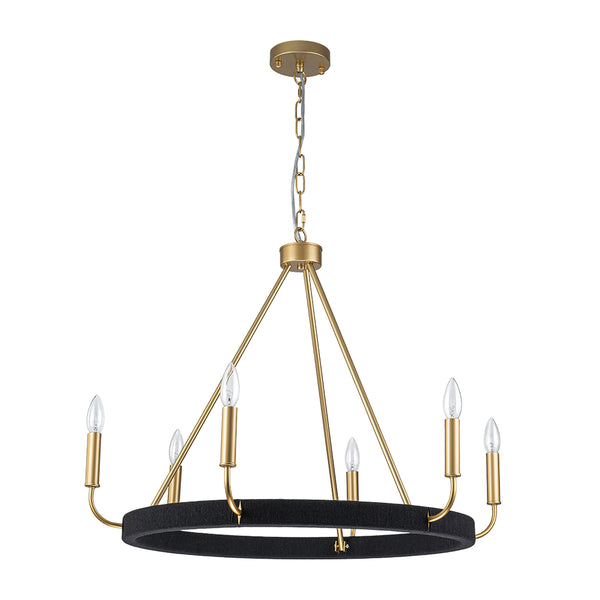 Modern Rustic 6-Light Candlestick Cotton thread Wagon Wheel Chandelier