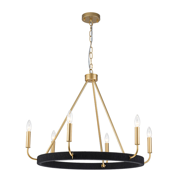 Modern Rustic 6-Light Candlestick Cotton thread Wagon Wheel Chandelier