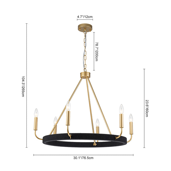 Modern Rustic 6-Light Candlestick Cotton thread Wagon Wheel Chandelier
