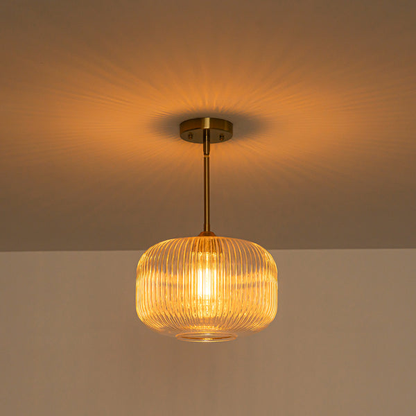 1-Light Ribbed Glass Clear Lantern Kitchen Pendant