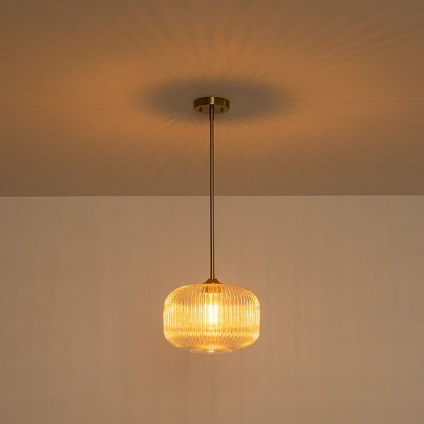 1-Light Ribbed Glass Clear Lantern Kitchen Pendant